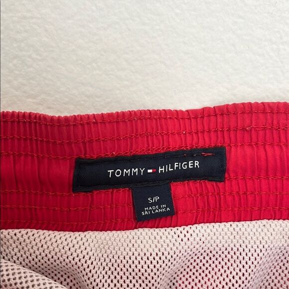 Tommy Hilfiger Men's Red and Black Swim Trunks - Picture 2 of 5